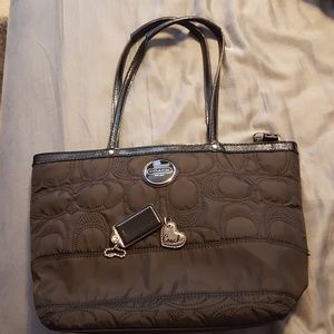 Classic Black Coach Signature Stitch Nylon Tote